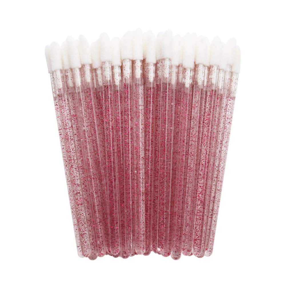 100 Pcs Disposable Crystal Makeup Lip Brushes Lipstick Lipgloss Applicator Wands Eyelash Cleaning Cosmetic Beauty Tool (Rose Red)