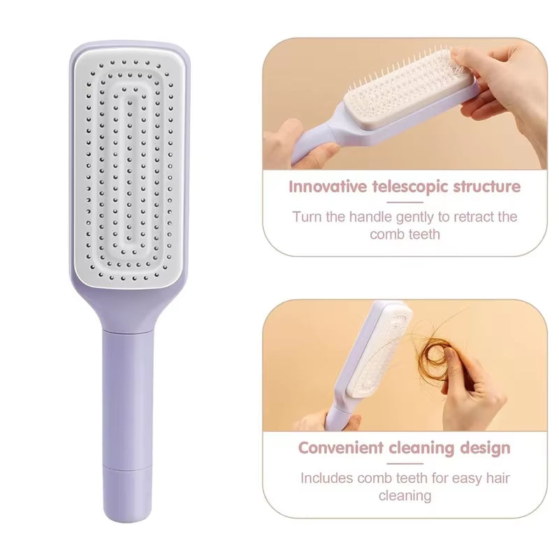 Automatic Cleaning Rotating Lifting Comb Self Cleaning Hairbrush Rotating Retractable anti Static Massage Comb Scalp Hair Comb