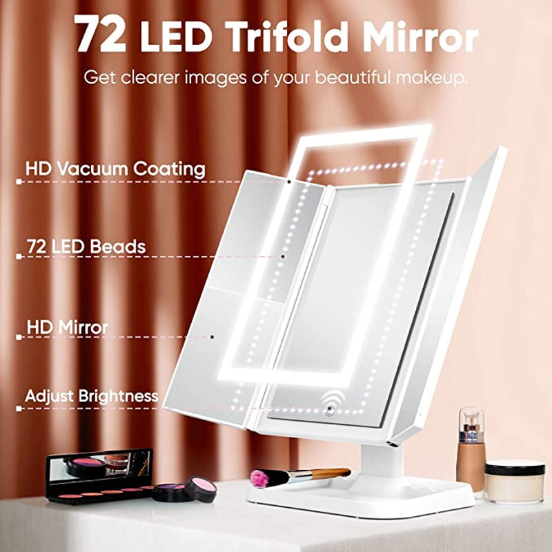 Trifold LED Makeup Mirror