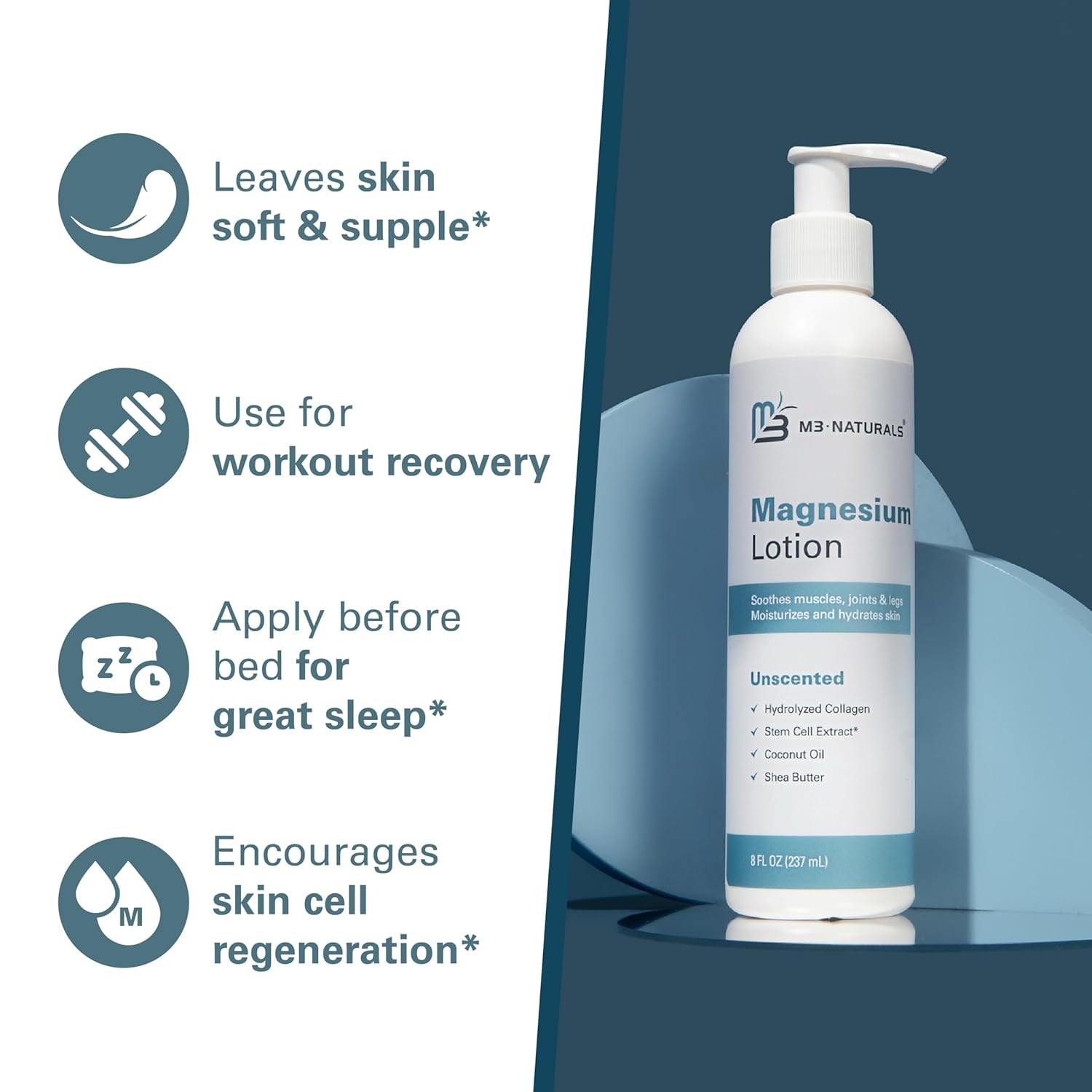 Magnesium Lotion - Ease Muscle Cramps, Calm Restless Legs, Promote Restful Sleep, Moisturize & Hydrate Skin - 8 Fl Oz - Magnesium Cream for Sleep, Magnesium Butter, Topical Magnesium