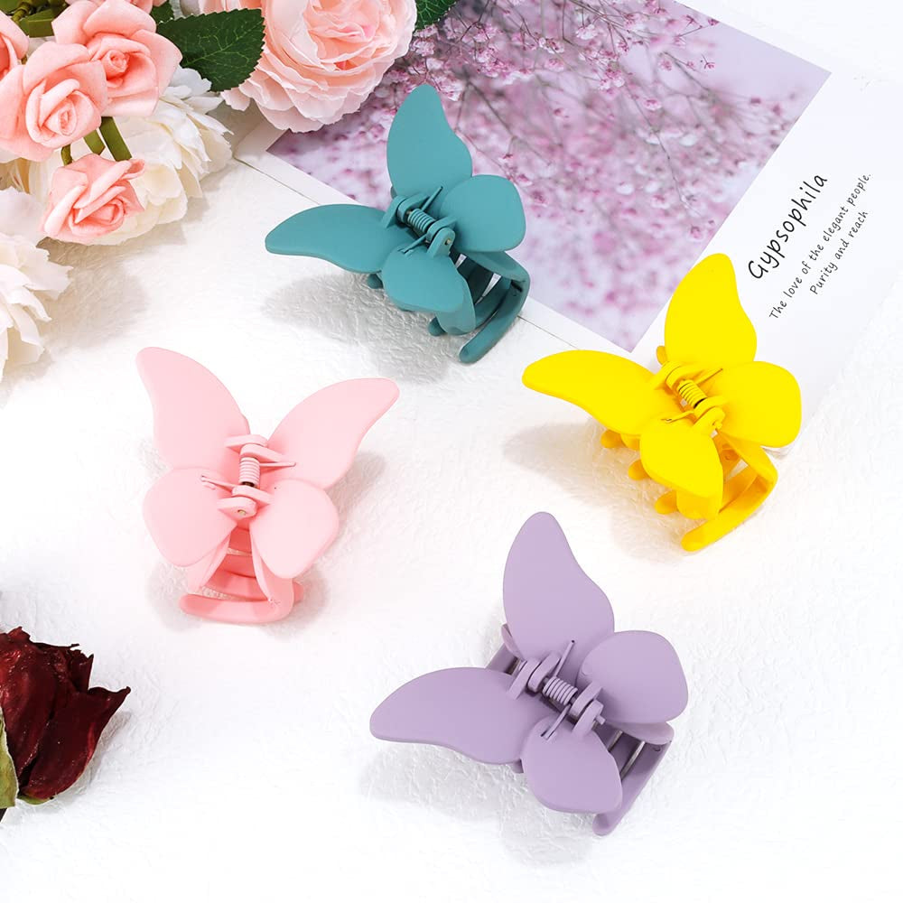 Butterfly Hair Clips - 4 Pcs Cute Non-Slip Clamps with Strong Grip for Women and Girls, 2.6" Matte Jaw Clips for Thin and Medium Hair Accessories