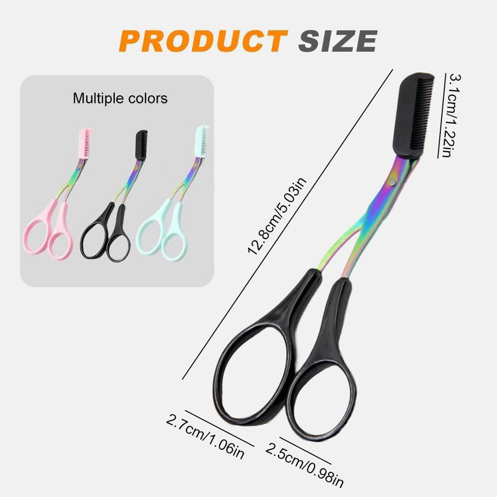 Eyebrow Trimmer Scissor, 2024 New Stainless Steel Eyebrow Scissors with Comb, Non-Slip Facial Hair Removal Trimmer, Portable Professional Eyebrow Trimming Scissors for Men Women, Pink