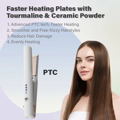 Professional 1.18 in Ceramics Flat Iron Hair Straightener, Wireless, Rechargeable, Portable, USB, White