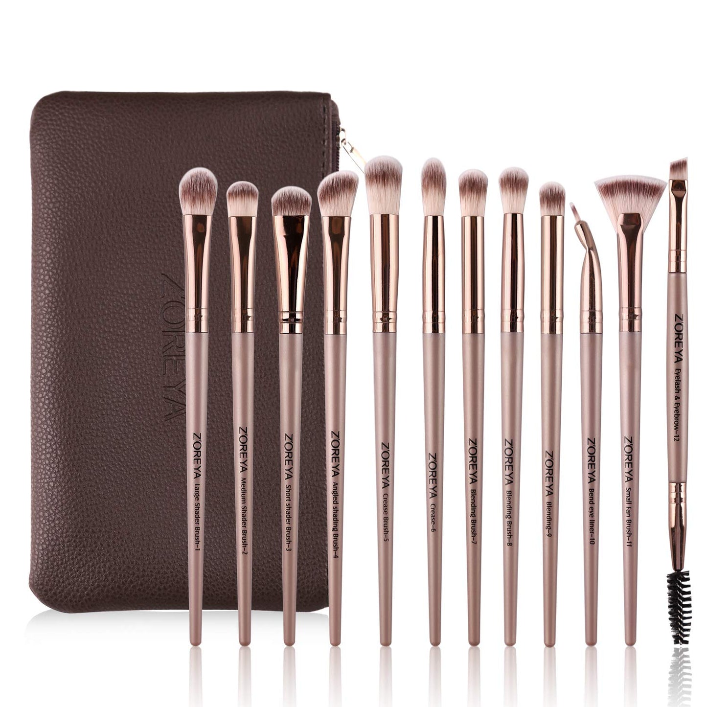 Eye Makeup Brushes, 12 Pcs Professional Eye Brush Set Eyeshadow, Eyebrow, Blending, Fan, Eyelash Brush Set with Carrying Bag(Champagne Gold)