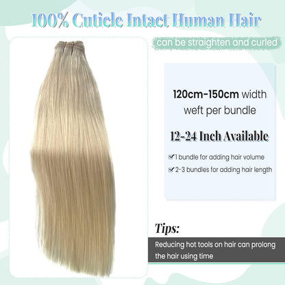 Sew in Hair Extensions Real Human Hair, Blonde Weft Hair Extensions Human Hair Bundles 100G 20 Inch Hand Tied Weft Hair Extensions Human Hair Weft Weave Extensions for Women