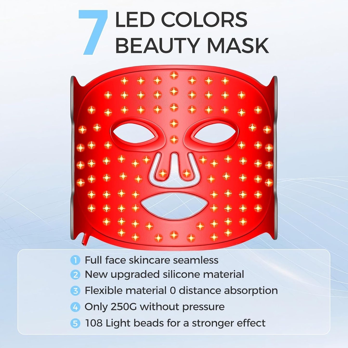 Blue Red Light Therapy Mask for Face, 7 Colors LED Face Mask Light Therapy, Led Face Mask Light Therapy at Home, Black