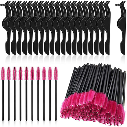 24 Pieces Plastic Eyelash Extension Tweezers False Eyelash Applicator Tool Eyelash Auxiliary Clip and 105 Pieces Eyelash Brush Mascara Wands Applicator for Eyelash Application (Black)