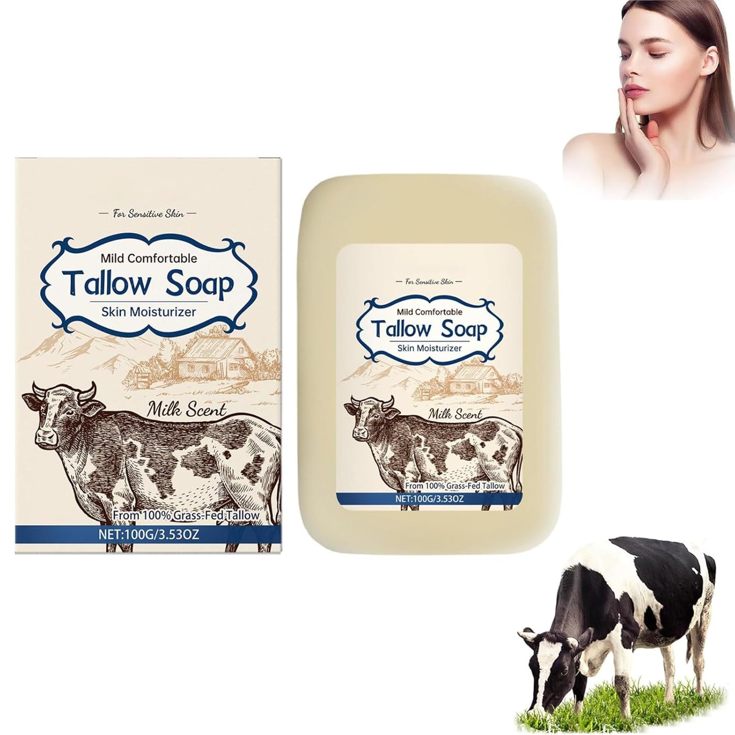 Beef Tallow Soap Bar,Beef Tallow Soap, Pure Handmade Tallow Soap for Body Face, Natural Grass Fed Tallow Balm Moisturizing Skincare for All Skin Types (1)