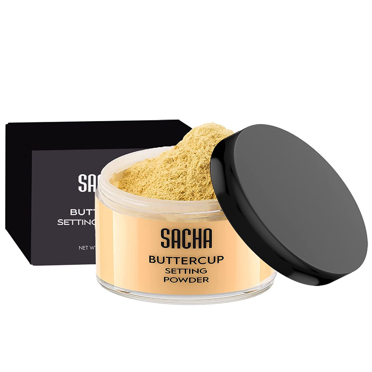 Sacha BUTTERCUP Setting Powder. No Ashy Flashback. Blurs Fine Lines and Pores. Loose, Translucent Face Powder to Set Makeup Foundation or Concealer. for Medium to Dark Skin Tones, 1.75 Oz.