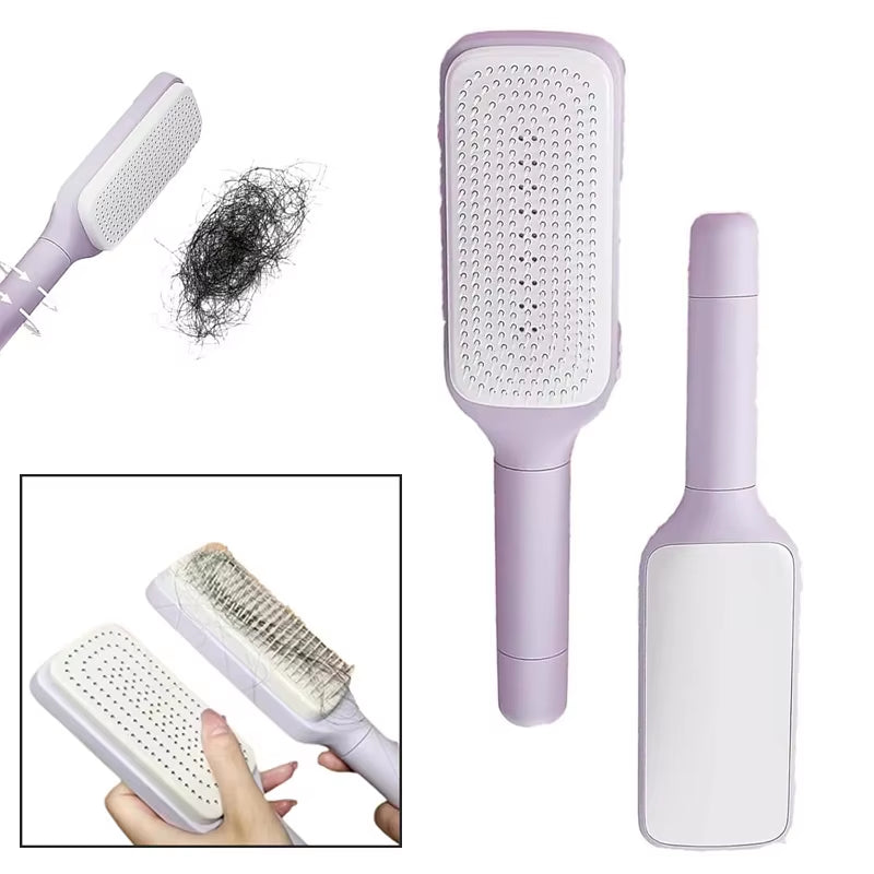 Automatic Cleaning Rotating Lifting Comb Self Cleaning Hairbrush Rotating Retractable anti Static Massage Comb Scalp Hair Comb