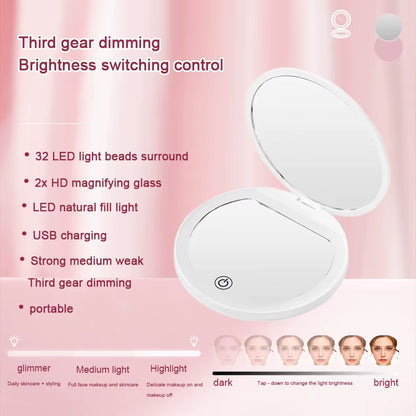 Mini Portable Folding LED Makeup Mirror with LED Light, Folding Travel Mirror, Compact Makeup Mirror, Handheld LED Light, 10X Ma