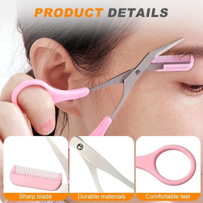 Eyebrow Trimmer Scissor, 2024 New Stainless Steel Eyebrow Scissors with Comb, Non-Slip Facial Hair Removal Trimmer, Portable Professional Eyebrow Trimming Scissors for Men Women, Pink