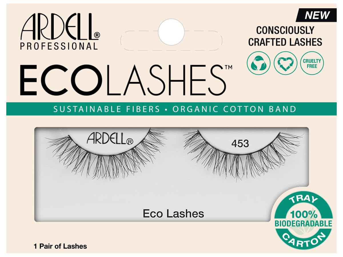 Eco Lashes 453, Sustainable Fibers False Eyelashes, Organic Cotton Band, Lightweight Natural Look, 1 Pair