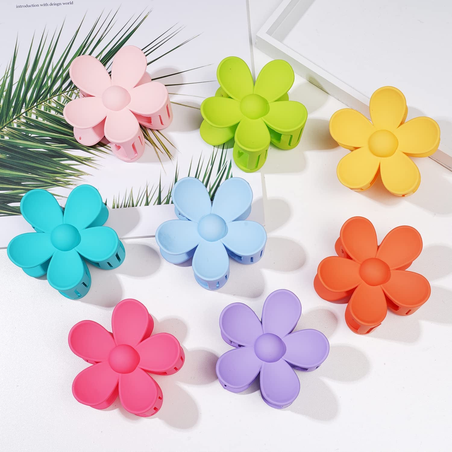 Flower Hair Claw Clips Flower Hair Clips 8PCS Cute Hair Clip Matte Hair Clips Big Claw Clip Strong Hold Jaw Daisy Clip Barrettes Large Hair Clamps Thin Thick Hair for Women Girls Gifts 8 Colors