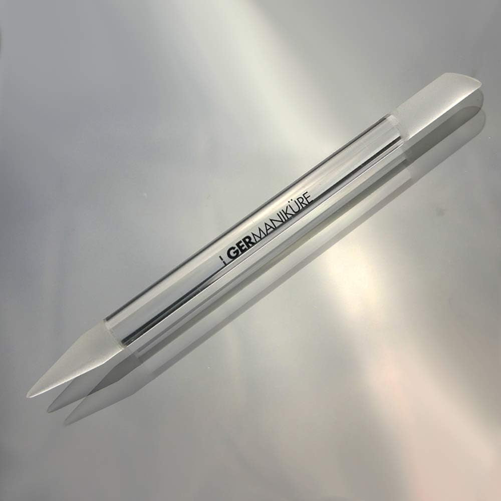 Clear Glass Cuticle Stick in Leather Sleeve - Ethically Made in Czech Republic - Cuticle Pusher & Remover, Callous & Dry Skin Fingertip File, Nail Shaper