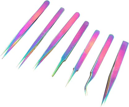 Tweezers, Stainless Steel Dazzling Makeup Eyelashes Home Tool Clip Precision Repair Tool - Multicolor E