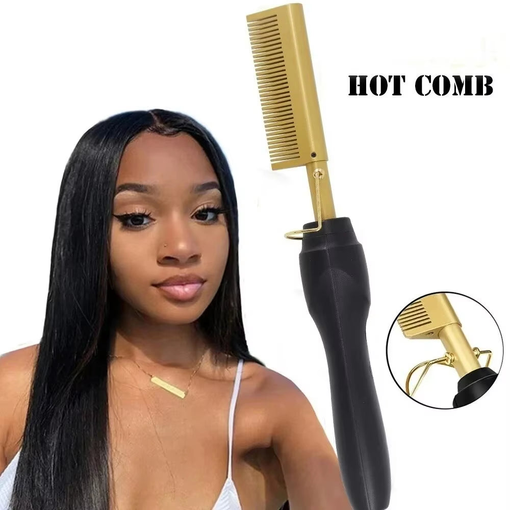 New Multi-Functional Electric Copper Hair Straightener Household Hair Straightener Comb Perm Rod Curling and Straightener Rod Wo