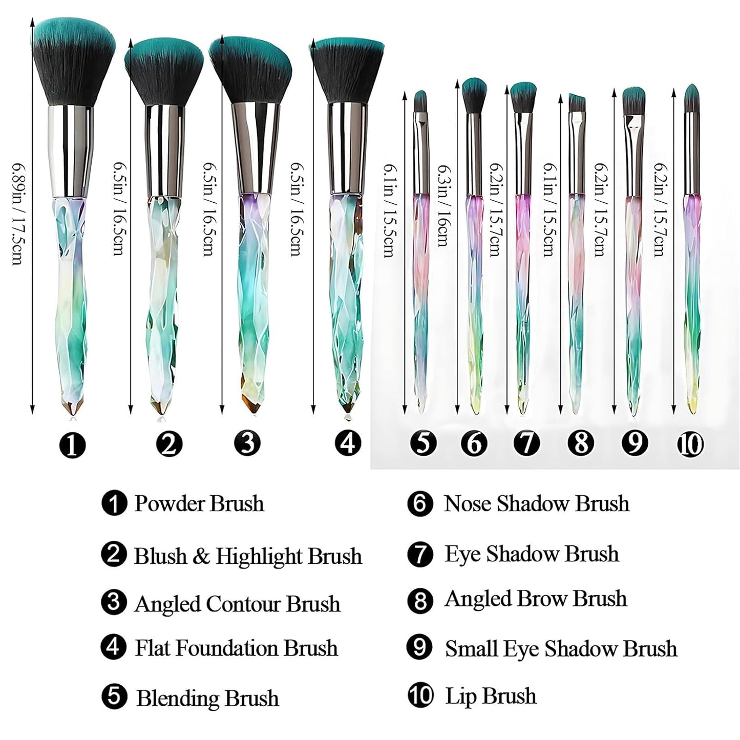 Makeup Brushes Set, 10PCS Crystal Makeup Brushes Premium Synthetic Powder Foundation Concealer Eye Shadow Brush, Professional Face Eye Make up Brushes for Girls Women