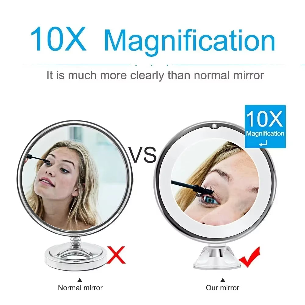 Flexible Makeup Mirror 10X Magnifying Mirrors 14 Led Lighted Touch Screen Vanity Mirror Portable Dressing Table Cosmetic Mirrors