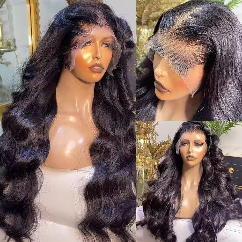 28 Inch Body Wave 13X6 Full Lace Frontal Wigs Human Hair 12A Brazilian Virgin Body Wave 13X6 HD Transparent Lace Front Wigs Human Hair Pre Plucked with Baby Hair Pre Bleached Tiny Knots