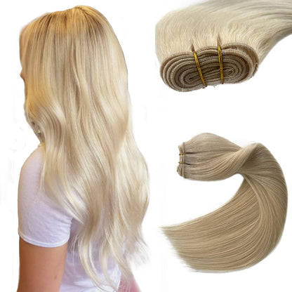 Sew in Hair Extensions Real Human Hair, Blonde Weft Hair Extensions Human Hair Bundles 100G 20 Inch Hand Tied Weft Hair Extensions Human Hair Weft Weave Extensions for Women