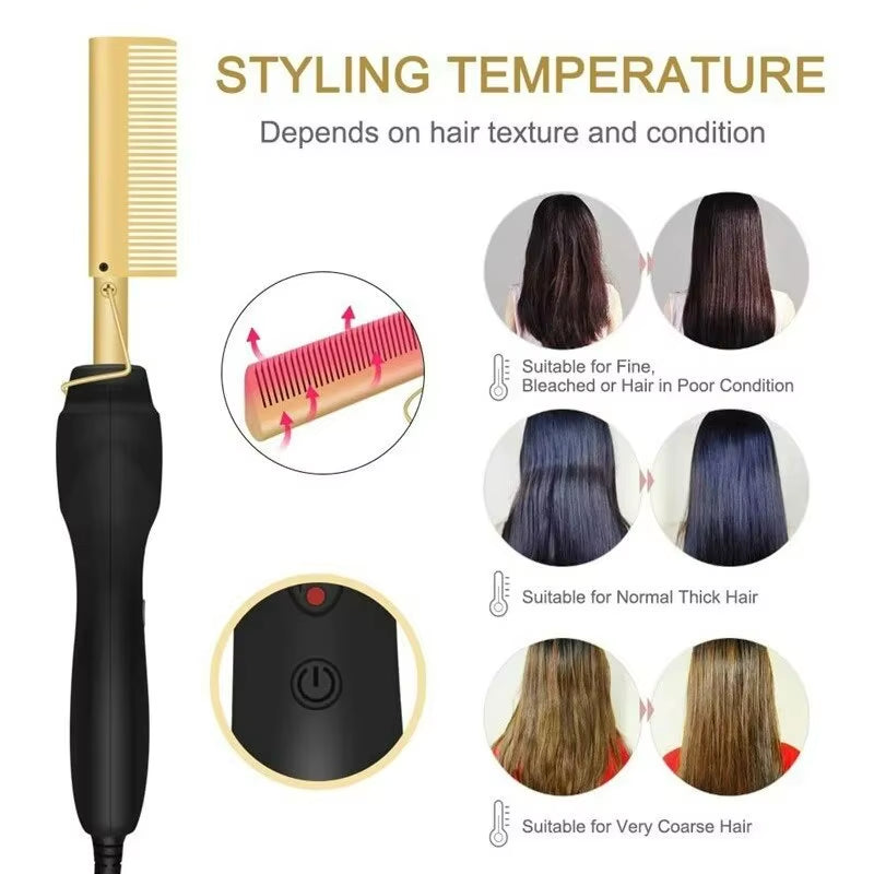 New Multi-Functional Electric Copper Hair Straightener Household Hair Straightener Comb Perm Rod Curling and Straightener Rod Wo