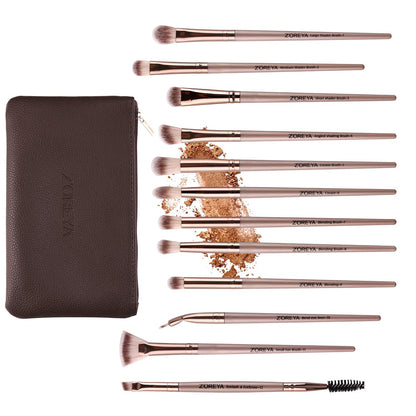 Eye Makeup Brushes, 12 Pcs Professional Eye Brush Set Eyeshadow, Eyebrow, Blending, Fan, Eyelash Brush Set with Carrying Bag(Champagne Gold)