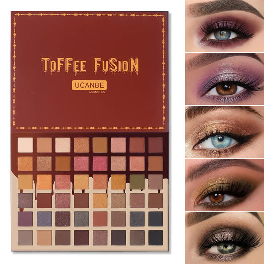 Toffee Fusion Nude Eyeshadow Palette, 48 Neutral Shades Naked Eye Shadow Makeup Pallet, High Pigmented Matte Glitter Shimmer Make up Kit for Women Girls