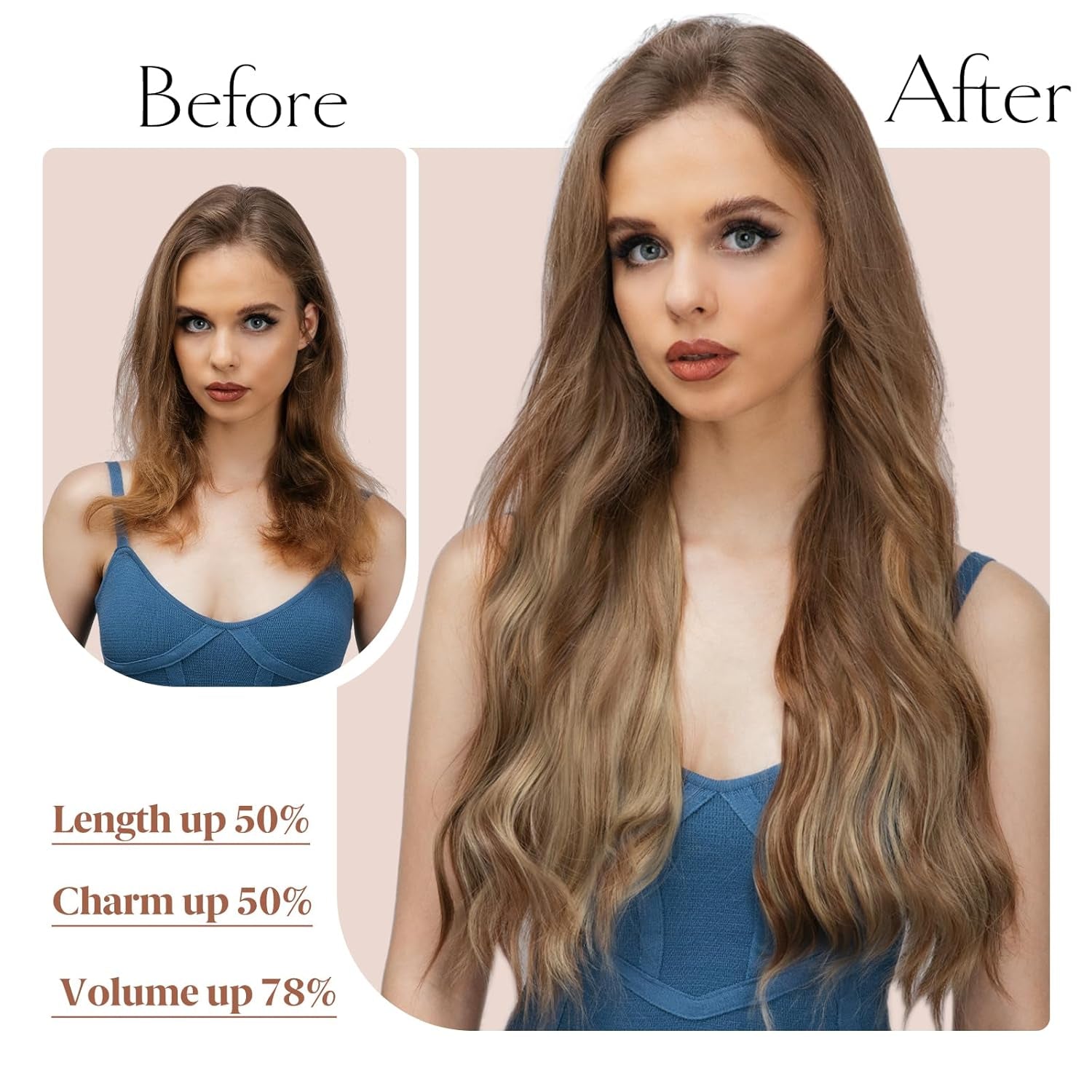 Clip in Wavy Hair Extensions for Women 22 Inch 4PCS Hairpieces Synthetic Long Natural Thick Hair Pieces for Women