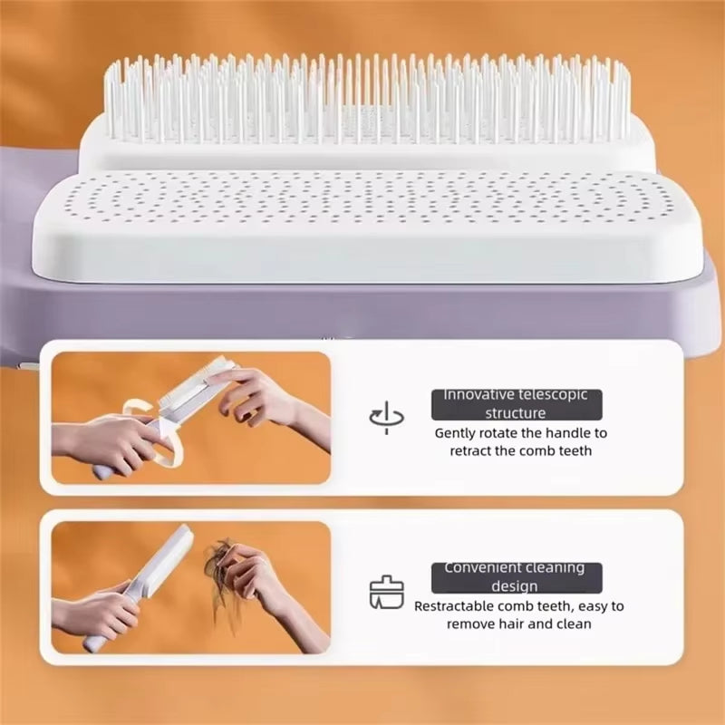 Automatic Cleaning Rotating Lifting Comb Self Cleaning Hairbrush Rotating Retractable anti Static Massage Comb Scalp Hair Comb