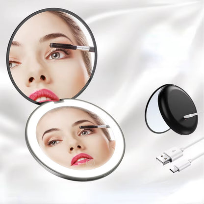 Mini Portable Folding Travel Mirror LED Light Makeup Mirror Compact Mirror 10X Magnification 2-Sided Beauty Makeup round Mirror