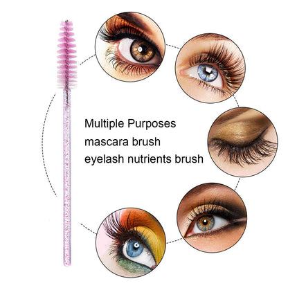 100 PCS Disposable Mascara Brushes Crystal Eyelash Brushes Mascara Wands Applicator Eyelash Extensions Makeup Tools Eyebrow Brush (Pink)